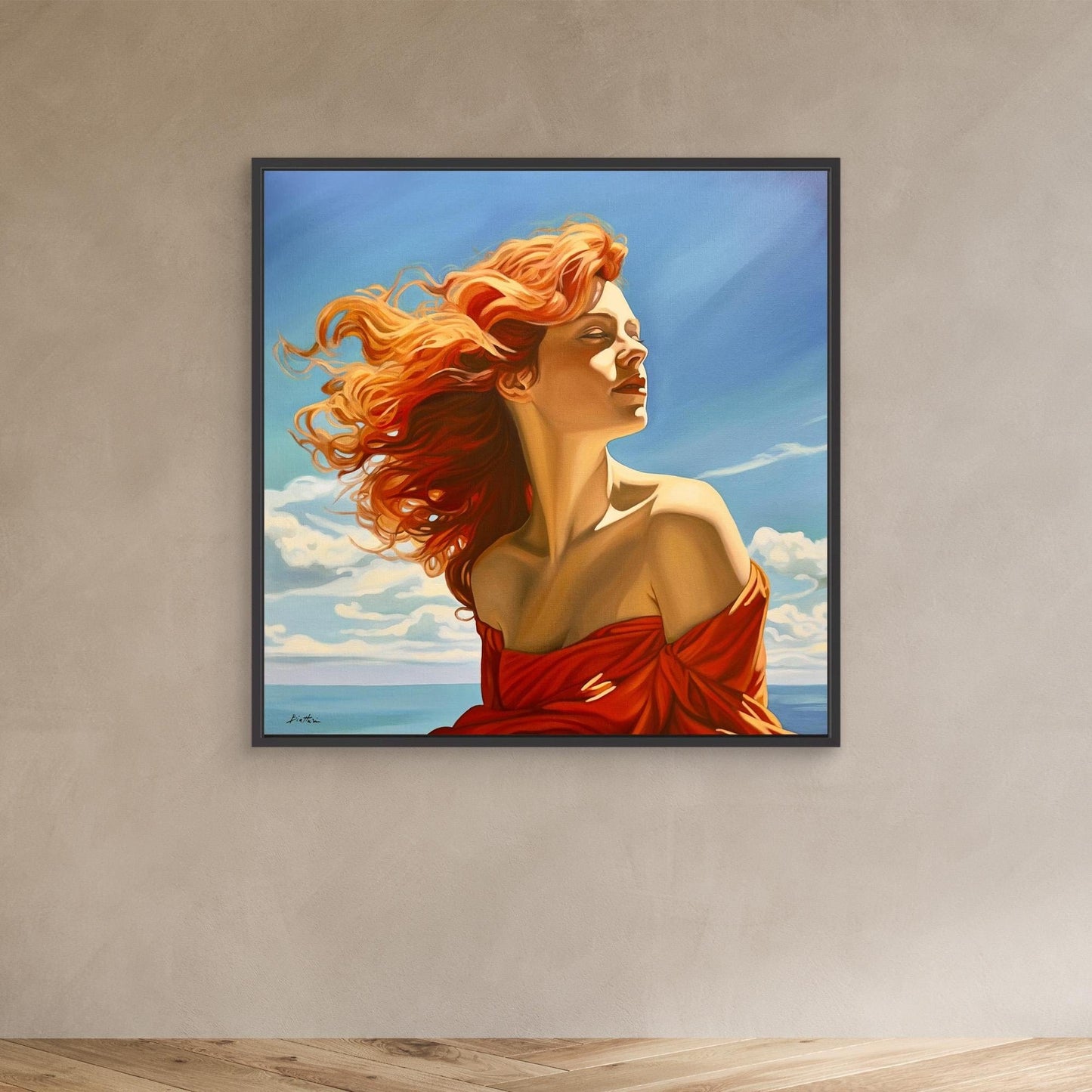 Rousse avec robe rouge