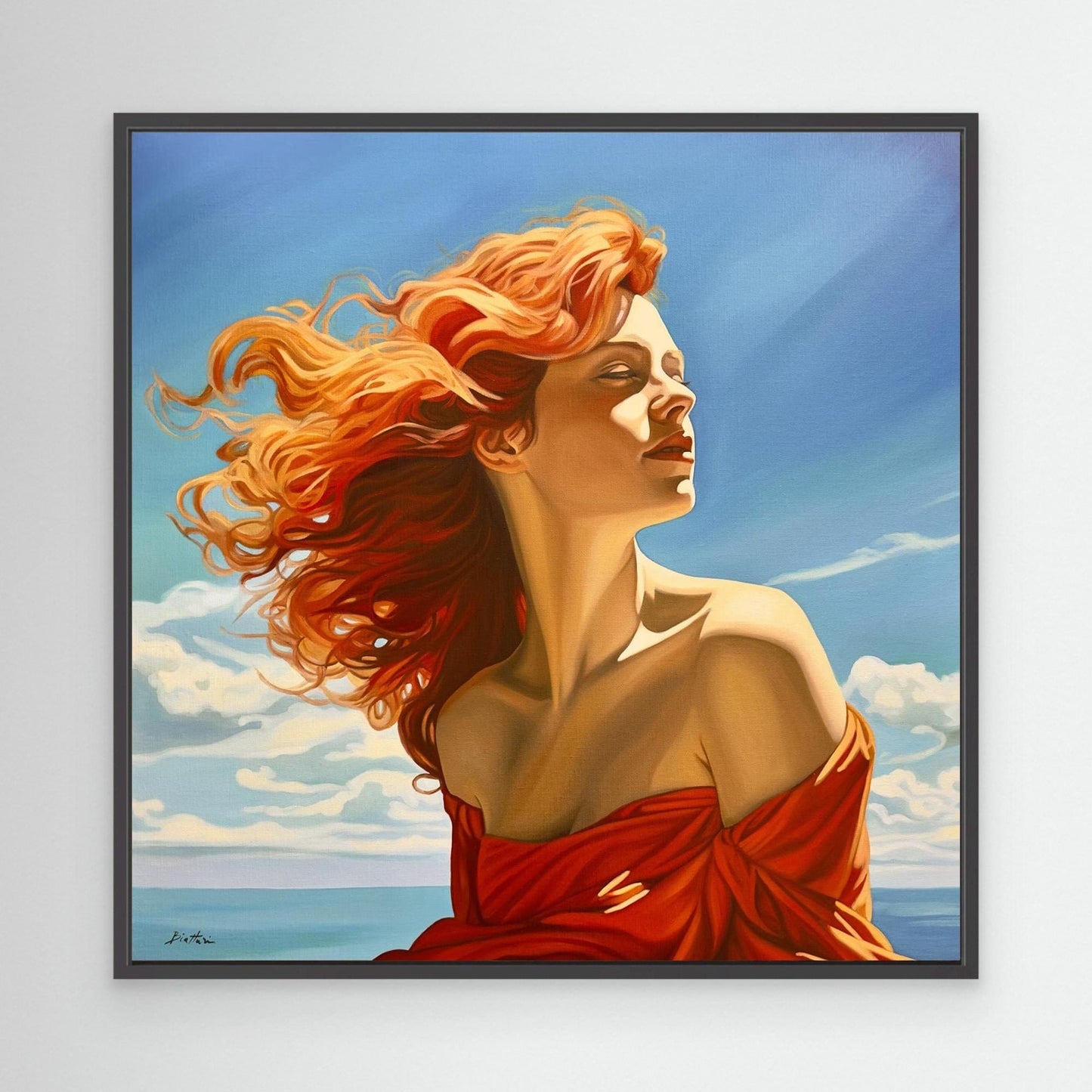 Rousse avec robe rouge