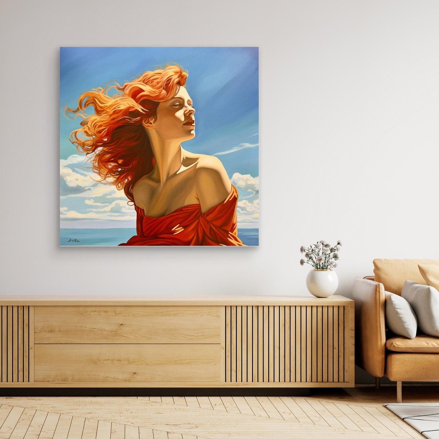 Rousse avec robe rouge