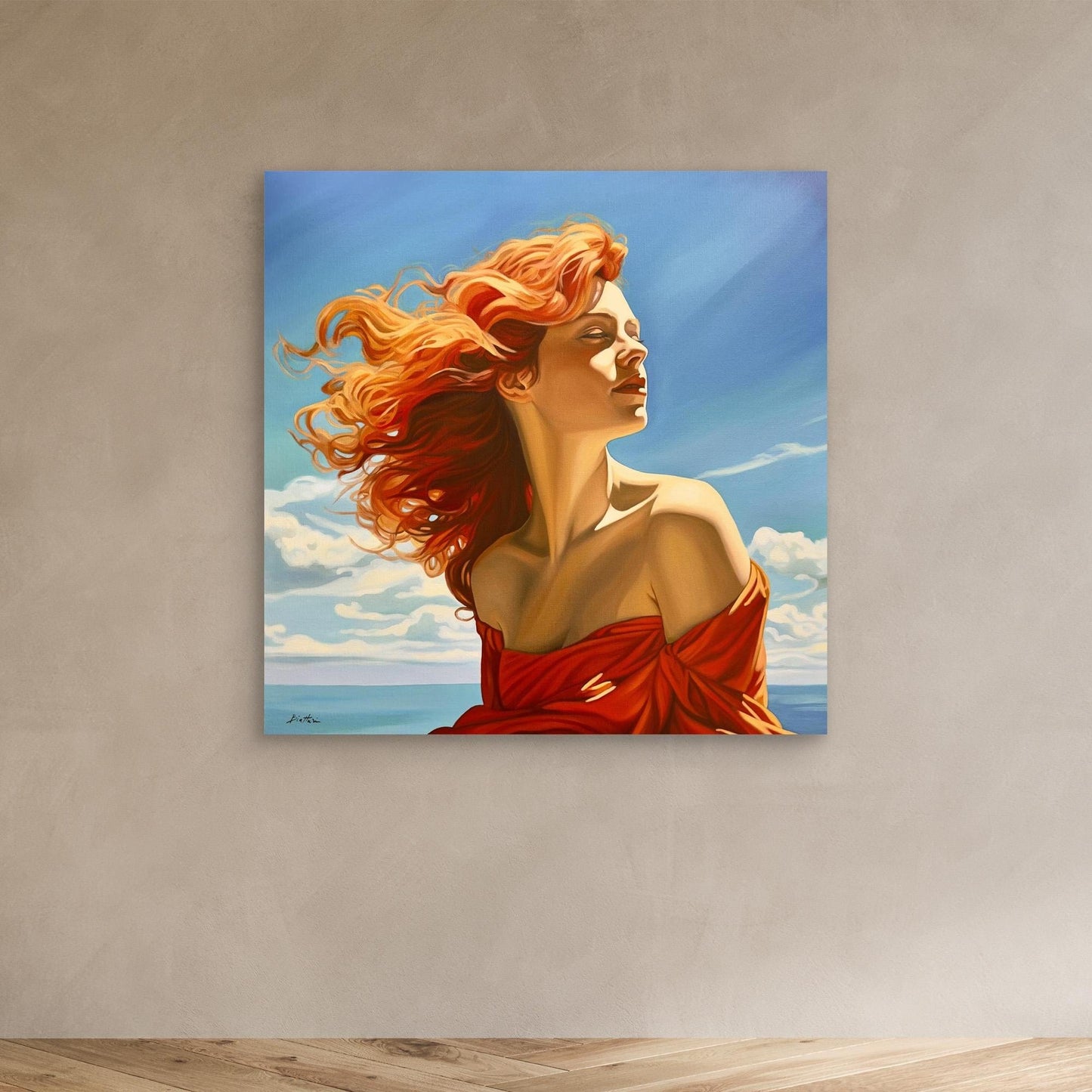 Rousse avec robe rouge