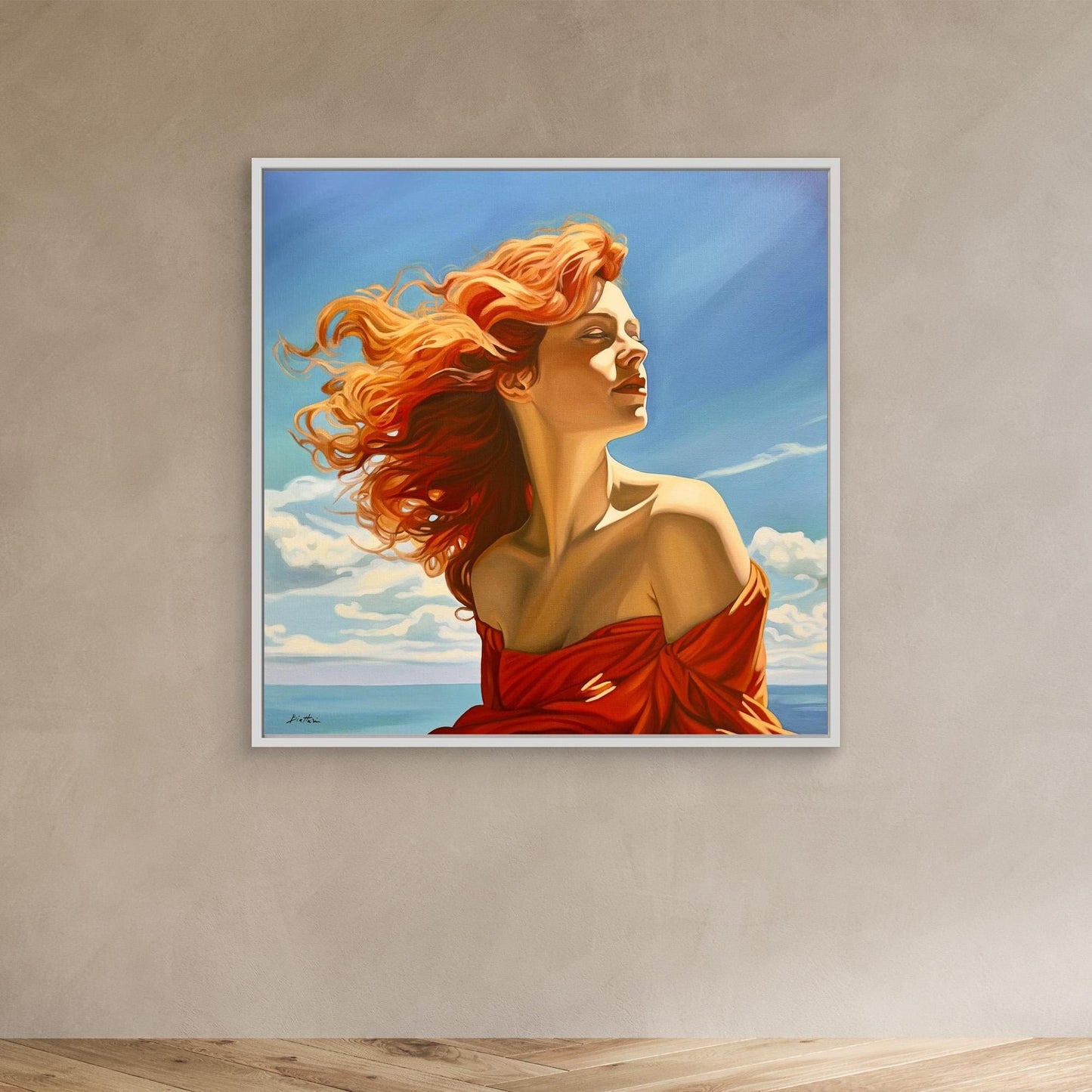 Rousse avec robe rouge