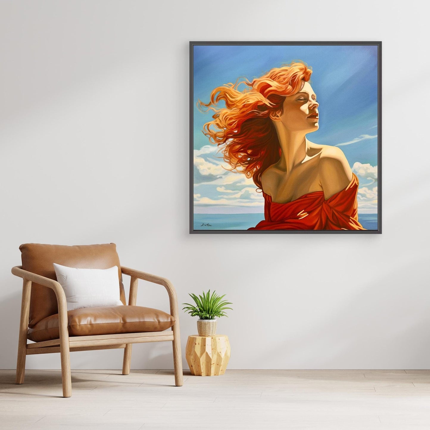 Rousse avec robe rouge