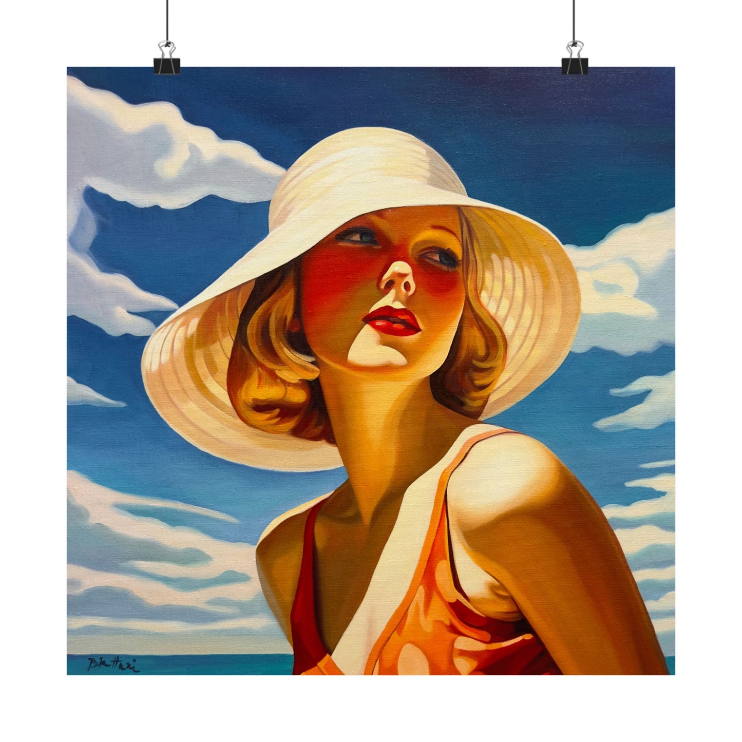 Fille au Chapeau Blanc - Poster