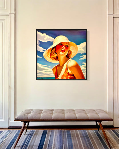 Fille au Chapeau Blanc - Poster