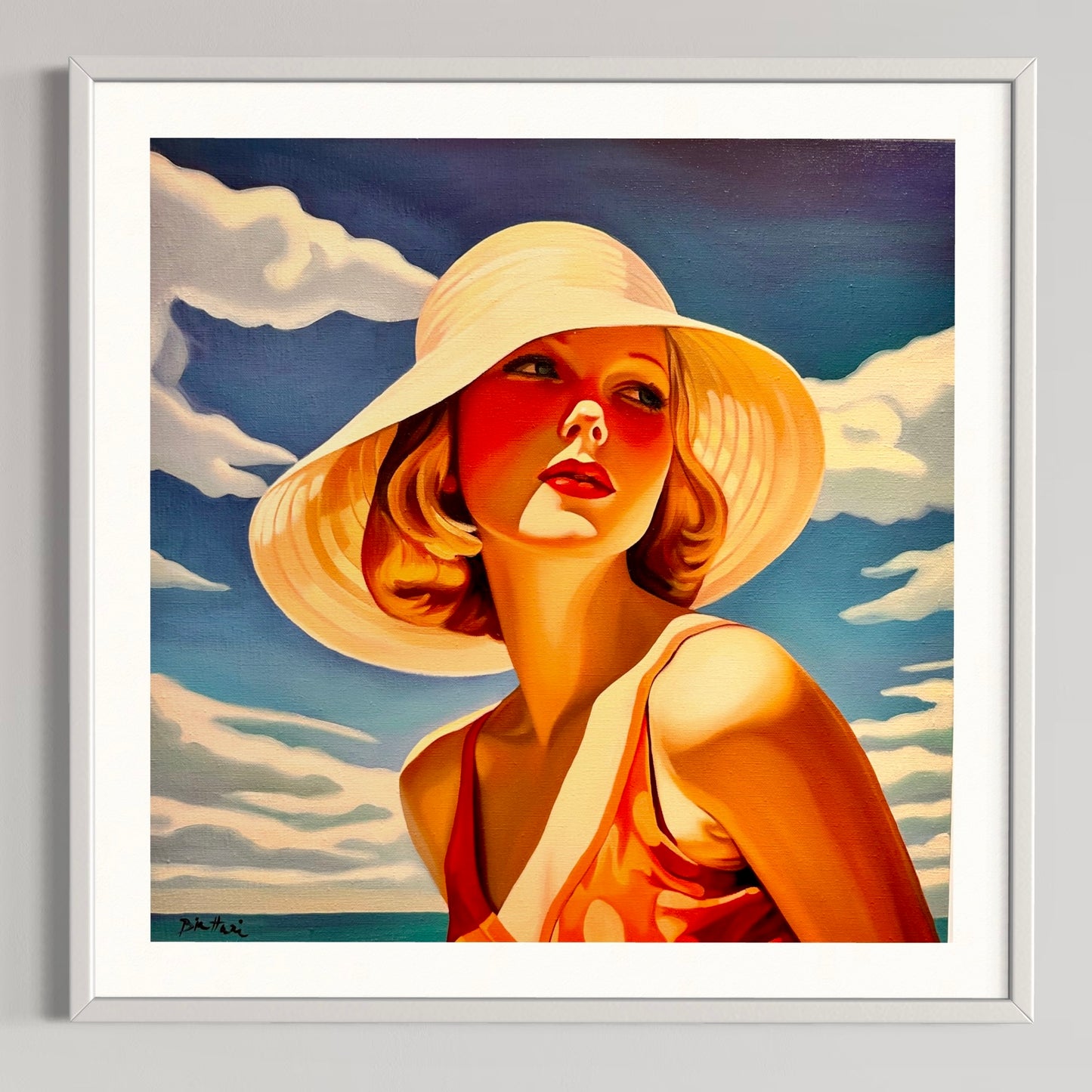 Fille au Chapeau Blanc - Poster