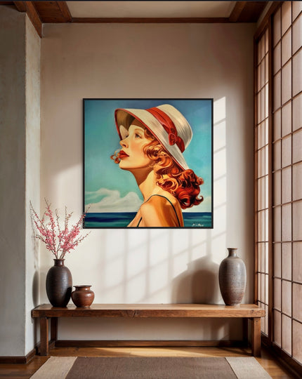 Rousse au Chapeau Blanc Canvas