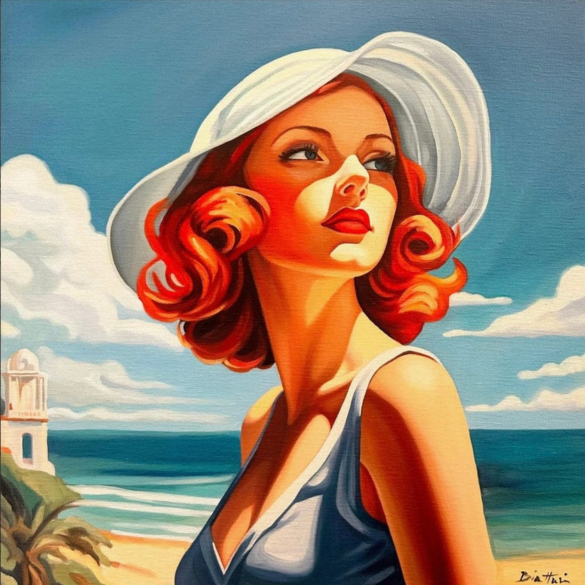 Femme au Chapeau Blanc Poster