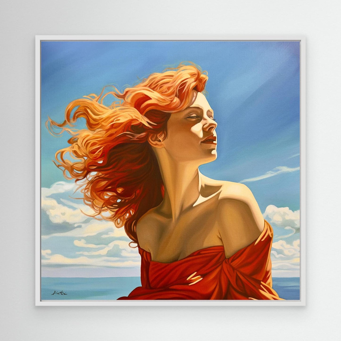 Rousse avec robe rouge 