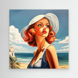 "Femme au Chapeau Blanc" as an Art Deco canvas print