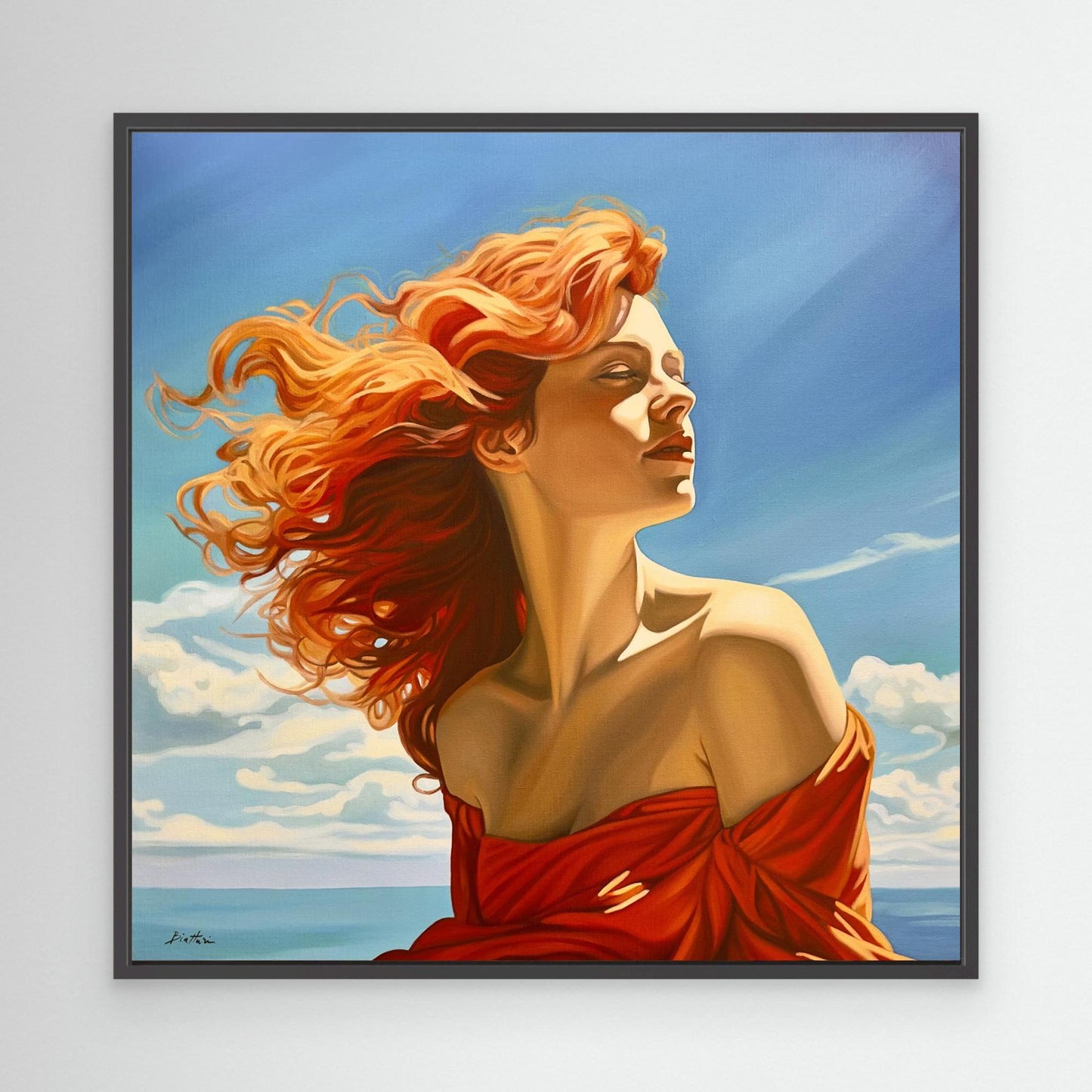 Rousse avec robe rouge 