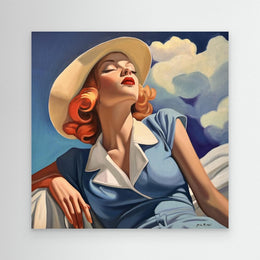 "Rêveuse au Chapeau" as an Art Deco canvas print