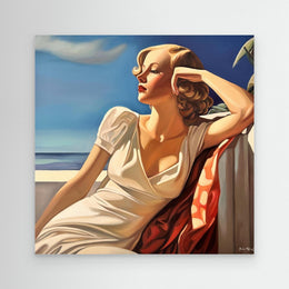 "Belle Fille sur la Terrasse" as an Art Deco canvas print